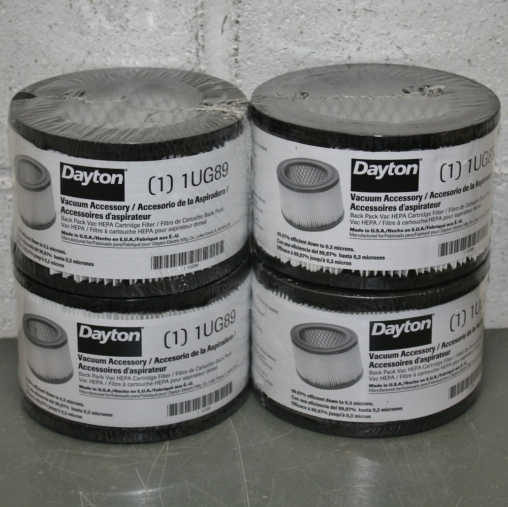 (4) Dayton HEPA Filter Cartridges 1UG89, for Backpack Vacuum 1UG82 4TR09 4TR10