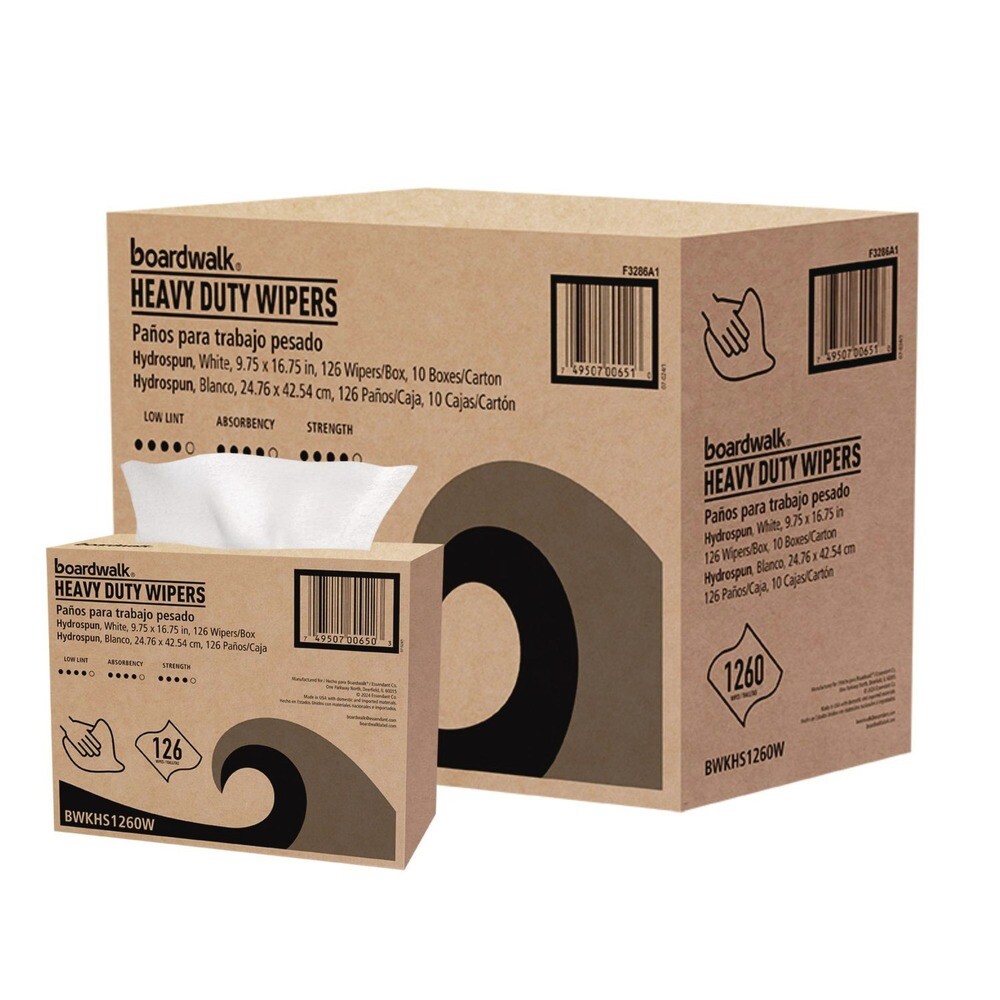 Boardwalk HS1260W 1-Ply Hydrospun Wipers – White (126/Box, 10 Boxes/Carton) New