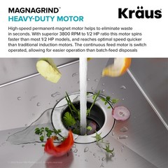 KRAUS WasteGuard 1/2 HP Continuous Feed Ultra-Quiet Motor Garbage Disposal wi…