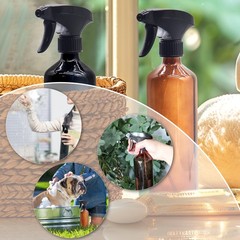 OFFIDIX Glass Spray Bottles for Cleaning,16 OZ 2 Pack Continuous Amber+Black