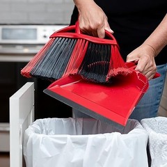 O-Cedar Sweep Broom with Step-On Dustpan | PowerCorner One Broom, Red