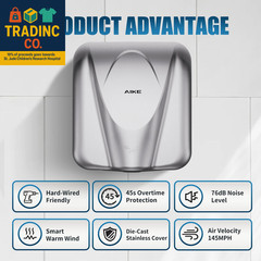 Elephant Power Commercial Hand Dryer High Speed Auto Warm Wind, Brushed Stainles