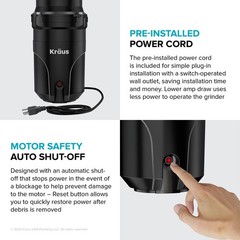 KRAUS WasteGuard 1/2 HP Continuous Feed Ultra-Quiet Motor Garbage Disposal wi…