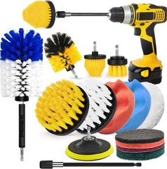 15pc Drill Brush Cleaning Kit for Car Bathroom Tile Tub Grout Floor Boat Kitchen