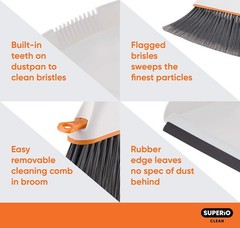 Superio Angle Broom Clip-On Dustpan Set Angle Shape To Reach Narrow Spaces.