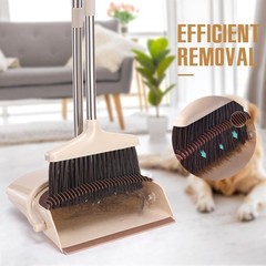 XXFLOWER Broom and Dustpan Set with Long Handle, Light Weight Medium, Beige