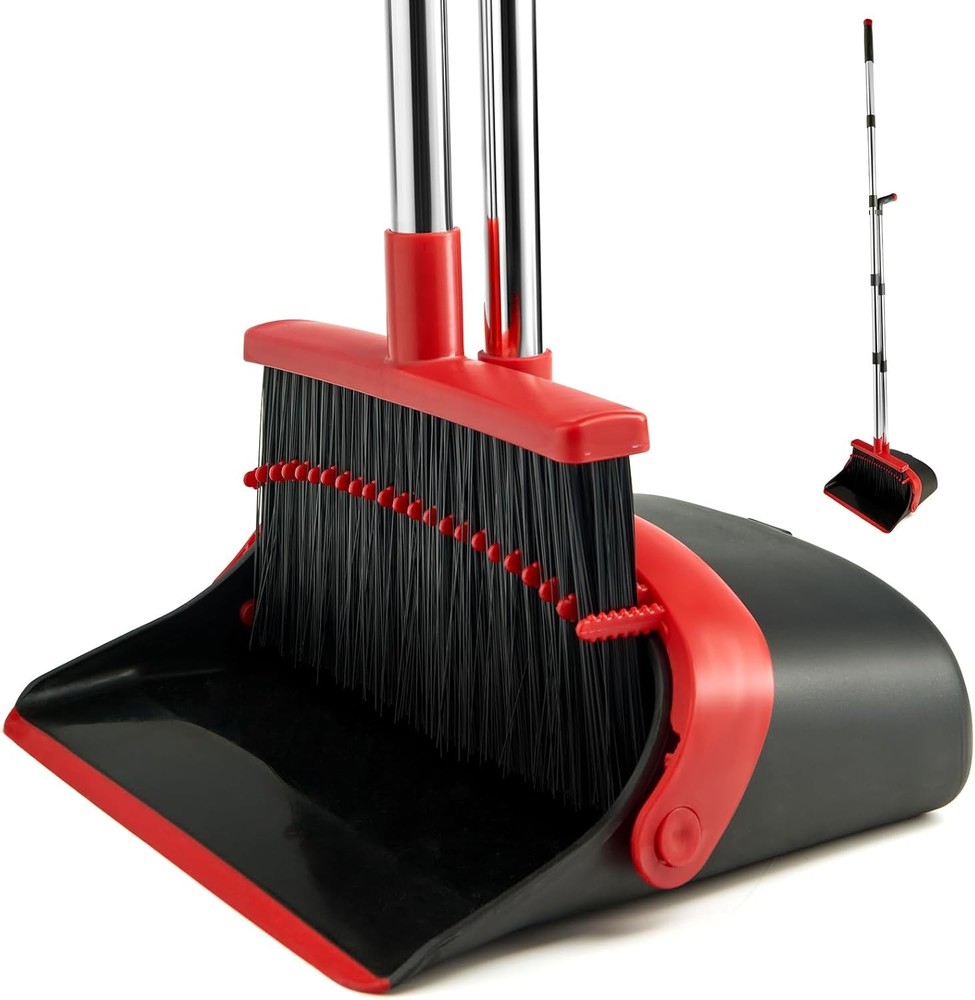 Broom and Dustpan Set for Home, with Cleaning Black With Red