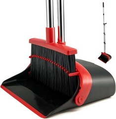Broom and Dustpan Set for Home, with Cleaning Black With Red