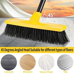Push Broom Outdoor Indoor 12″ Wide,50″ Long Handle with Yellow Pp