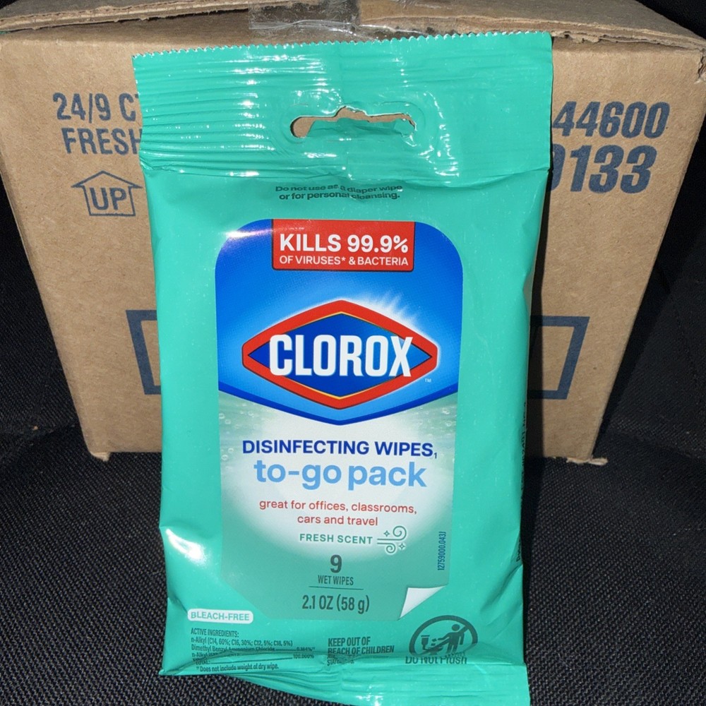 New Bulk Clorox To Go Pack Disinfecting Wet Wipes (9 piece/pk 24 Packs/case)