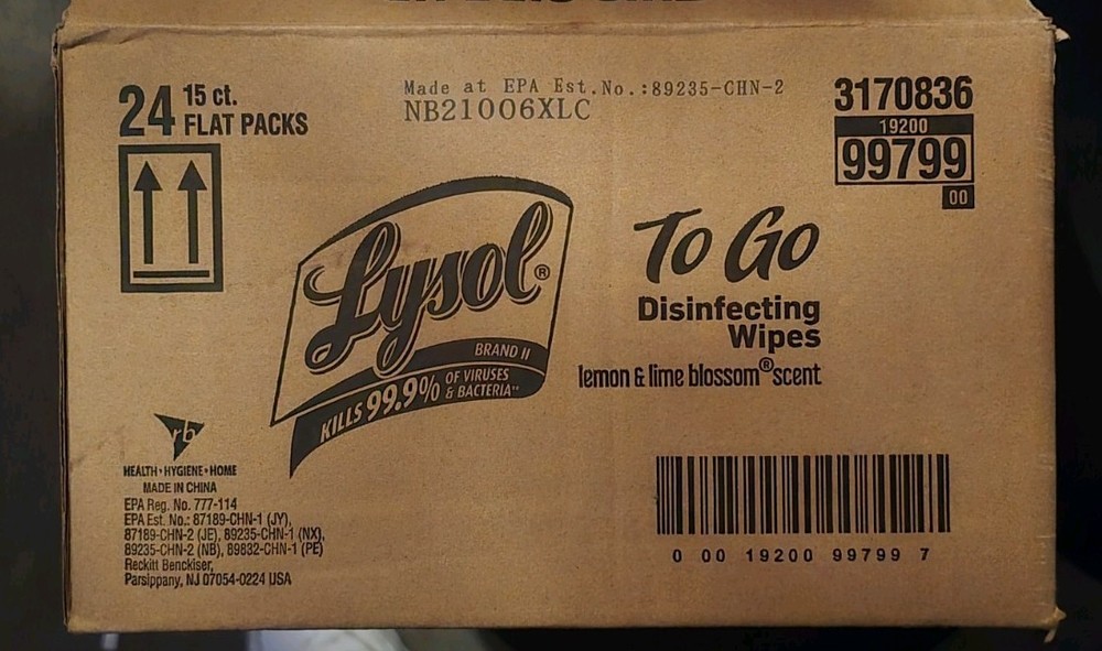 15 ct. LYSOL Disinfecting Wipes – Lemon & Lime Blossom To-Go Flatpack Case Of 24