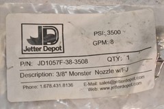 Jetter Depot JD1057F-38-3508 3/8″ Monster Nozzle 3500 PSI 8 GPM FJ Sewer Jet