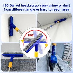 ITTAR Grout Brush with Long Adjustable Handle, Swivel Scrub Brush, Blue Head