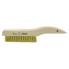 Plater’s Brushes, 10 in L, 4 X 18 Rows, Brass Wire, Curved Wood Handle Weiler