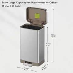 EKO Hudson Matte Stainless 75 Liter/20 Gallon Step Trash Can with Rear Trash …