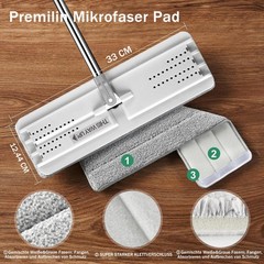 JOYMOOP Flat Mops, Microfiber Mop for 50″ with 13″ Mop-head, White Grey