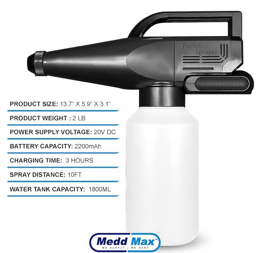 Fogger Machine, Portable Electric Fine Mist Sprayer, Battery Powered Gun, 1.8L