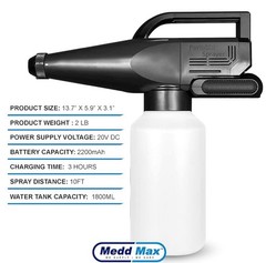 Fogger Machine, Portable Electric Fine Mist Sprayer, Battery Powered Gun, 1.8L