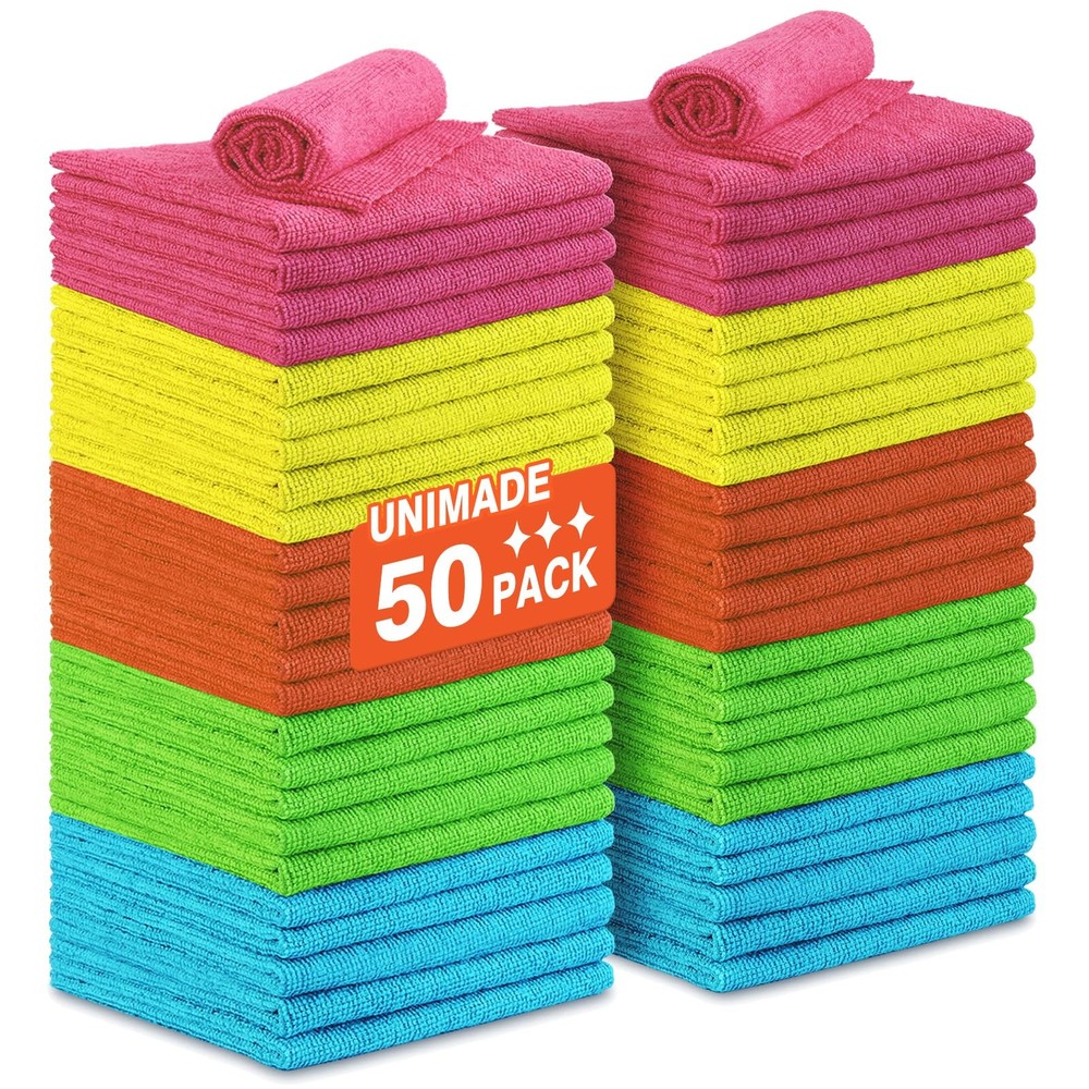UNIMADE Microfiber Cleaning Cloth, 50PK Reusable Shop Rags 50PK, Multicolor