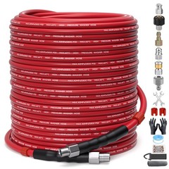 Sewer Jetter Kit 200FT 5800PSI 1/4″ NPT Drain Cleaning Hose High Pressure Nozzle