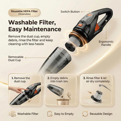 Handheld Vacuum Cordless, 25000Pa Powerful Suction Car Portable Orange