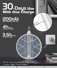 MOSQZAP Electric Fly Swatter 2 Pack, Foldable Bug Zapper Racket 2Pack, White