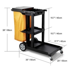 VEVOR Janitorial Trolley Cleaning Cart with PVC Bag and Cover for Housekeeping