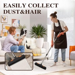Pet Rubber Broom with 49inch Long Handle, Portable Detailing Lint Black