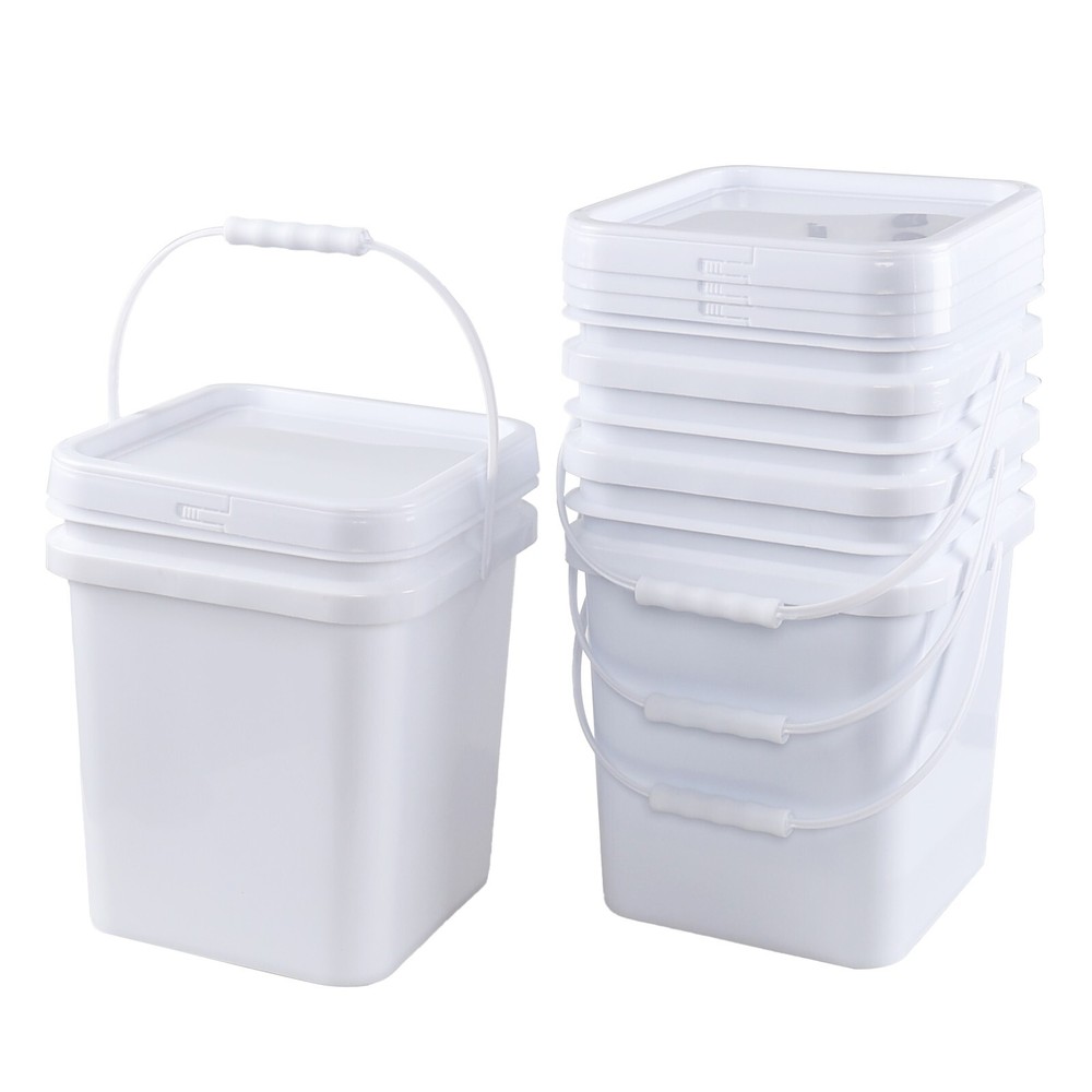 Cand 5 Gal Heavy Duty Plastic Bucket Containers W/ Sealed Lid Food Grade 4-Packs