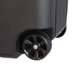 Tough 45 Gallon Wheeled Heavy Duty Plastic Garbage Can, Attached Lid, Black