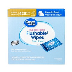 Flushable Wet Wipes for Adults Fresh Scent 420 Count Resealable Moist Towelettes