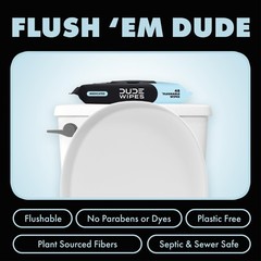 DUDE Wipes Fragrance Free Hemorrhoid Flushable 48 Count (Pack of 3), White