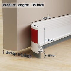 2 Pack Door Sweep with Brush, 39″ Silicone Under 39in*2 Pack, White