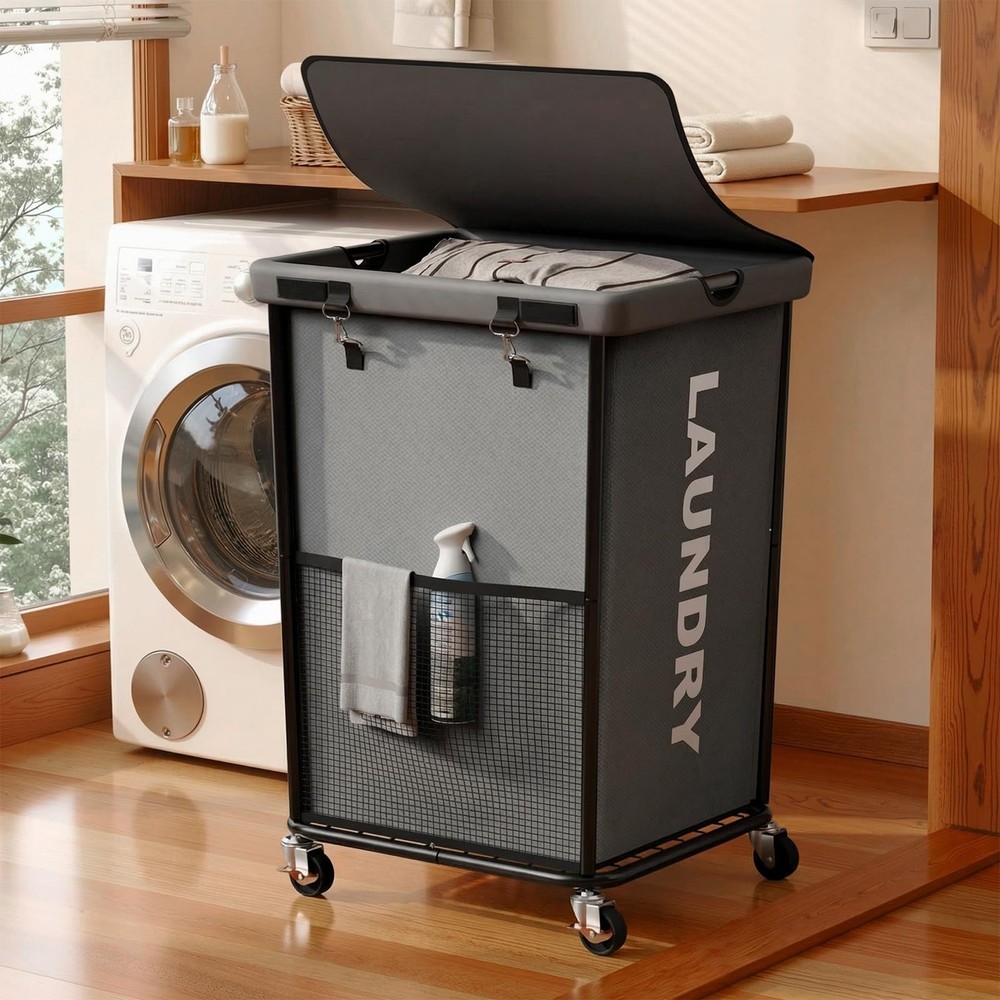 150L Laundry Basket with Wheels, Rolling Laundry Hamper with Cloth Cover, Lau…