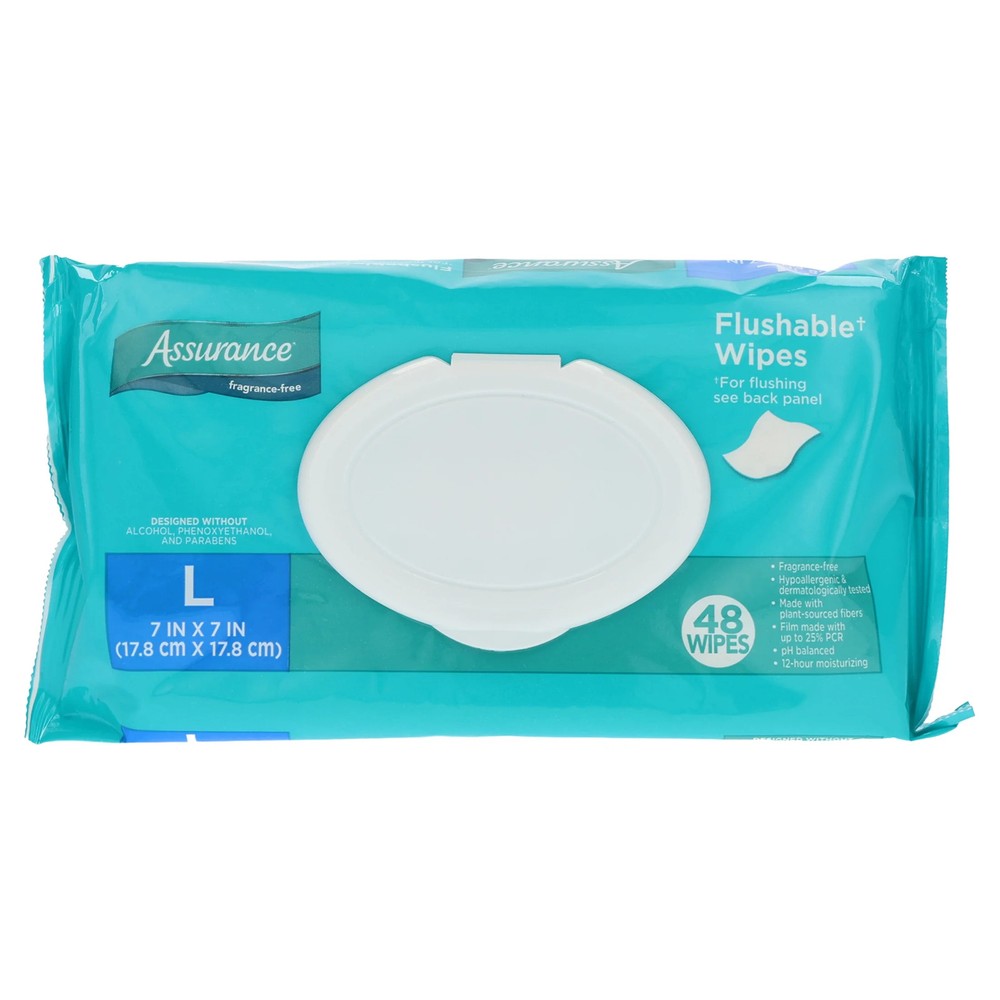 Large Flushable Wet Wipes, Fragrance Free, 48 Count