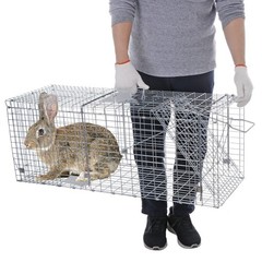ANT MARCH Live Animal Cage Trap with Gloves 37″x13.5″x14.5″ Large Silver