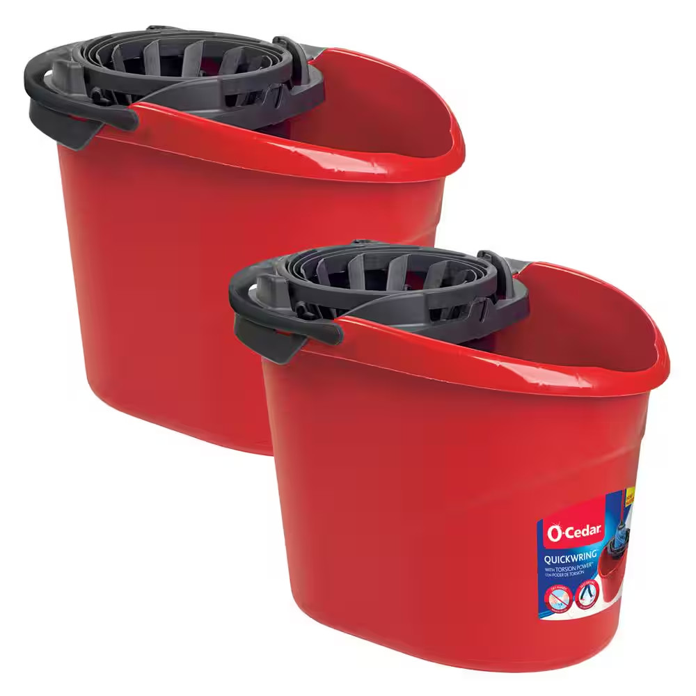 Quick Wring Mop Bucket with Torsion Wringer – 2.5 Gal. (2-Pack)