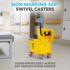 Yellow Mop Bucket Set with Side Press Wringer & Wet Floor Sign – Durable
