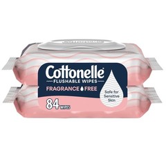 Cottonelle Fragrance Free Flushable Wet Wipes, 42 Wipes (Pack of 2), White