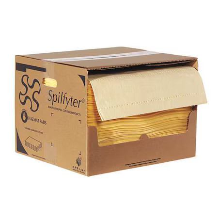 Spilfyter S2-70 Sorbent Pad, 44 Gal, 16 In X 18 In, Harsh Chemicals, Yellow,