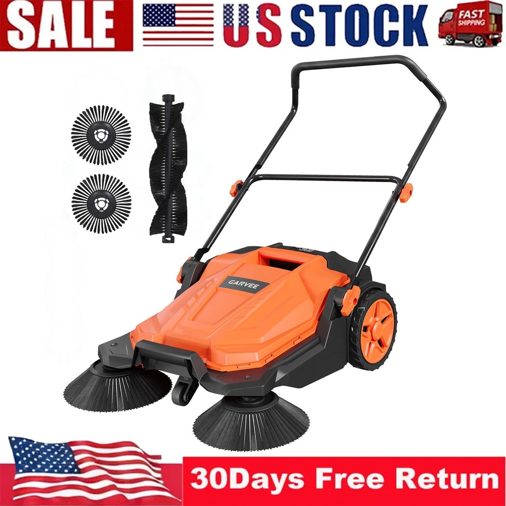 25.6″ Walk Behind Hand Push Floor Sweeper Adjustable Folding Handle Push Sweeper