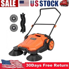 25.6″ Walk Behind Hand Push Floor Sweeper Adjustable Folding Handle Push Sweeper