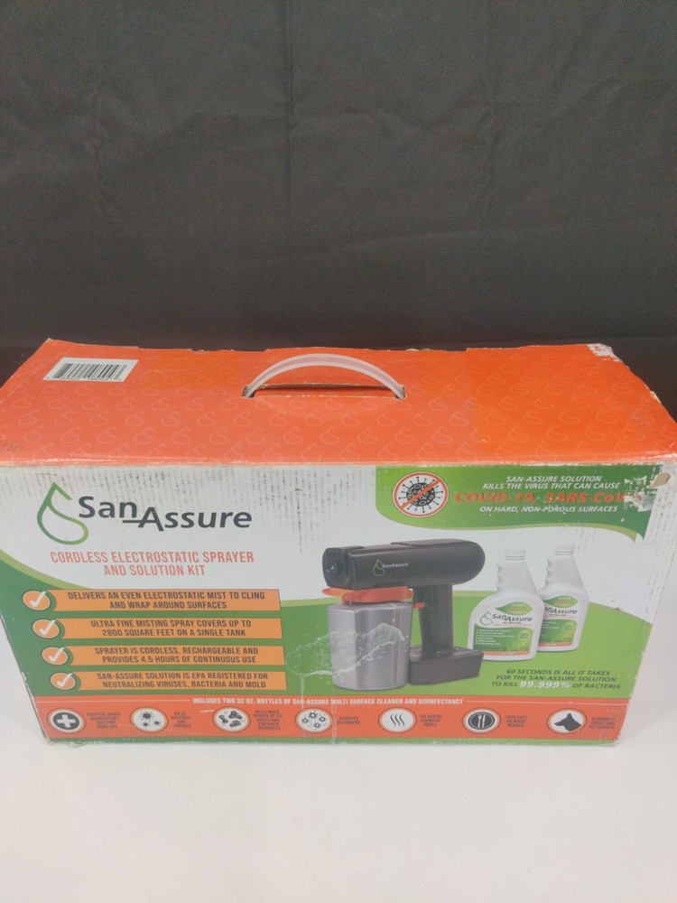 San Assure Cordless Electrostatic Sprayer And Solution Kit Brand New