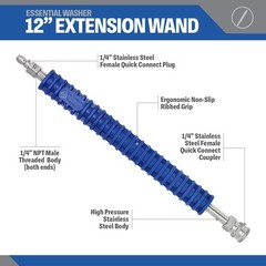 ESSENTIAL WASHER 12″ Pressure Washer Straight Extension Wand, Blue