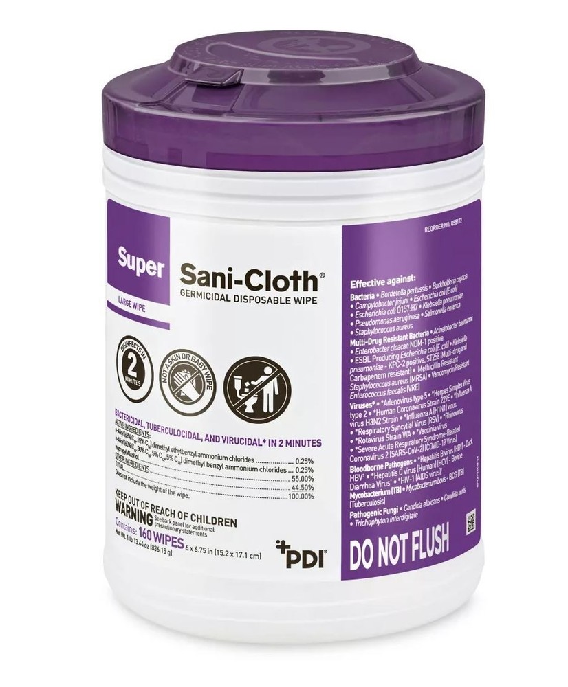 New-PDI Q55172 Super Sani-Cloth Surface Disinfectant Large Wipes 6″x6.75″ 160 ct