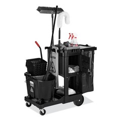 RCP 1861430 Plastic Executive Janitorial Cleaning Cart – Black New