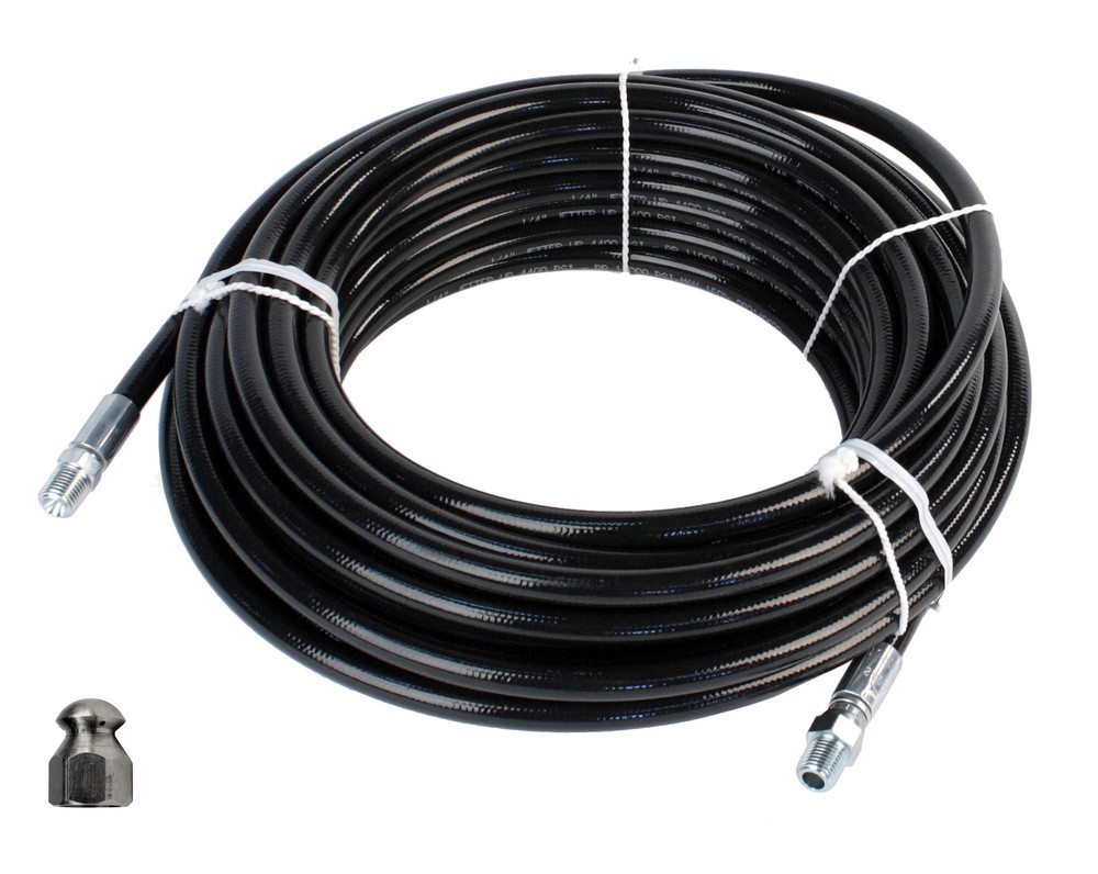 Schieffer 1/4″ x 100′ 4400 PSI Thermoplastic Sewer Jetter Hose & 12.0 Nozzle