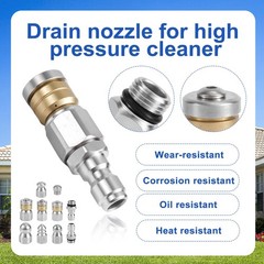 10pcs Sewer Jetter Nozzle Kit – Stainless Steel, 1/4″ & 3/8″ NPT M, Silver