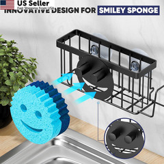 MURLONG Sponge Holder for Kitchen Sink,Sink Caddy Smiley Small, Black