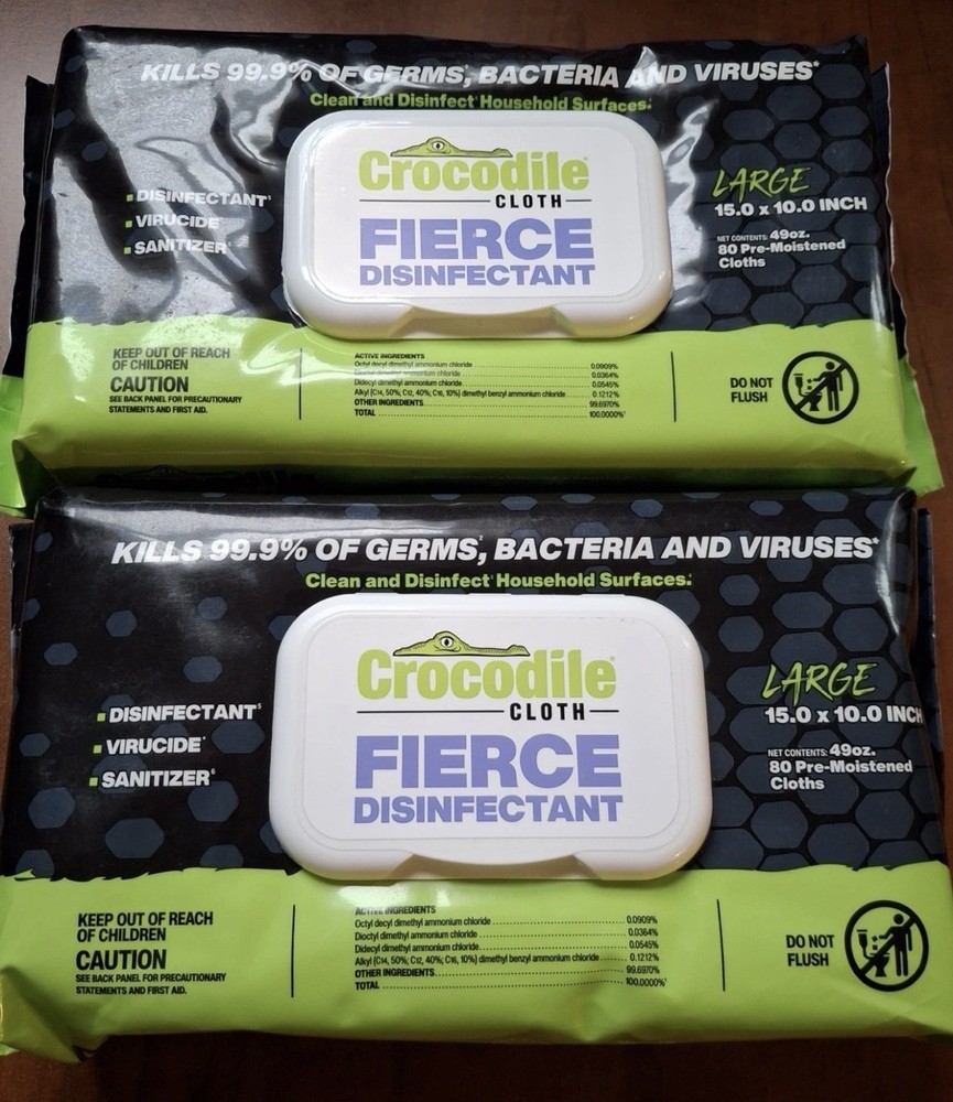 🐊 Crocodile Cloth 15” X 10” Fierce Disinfecting Wipes 80ct – 2 Packs 🆕